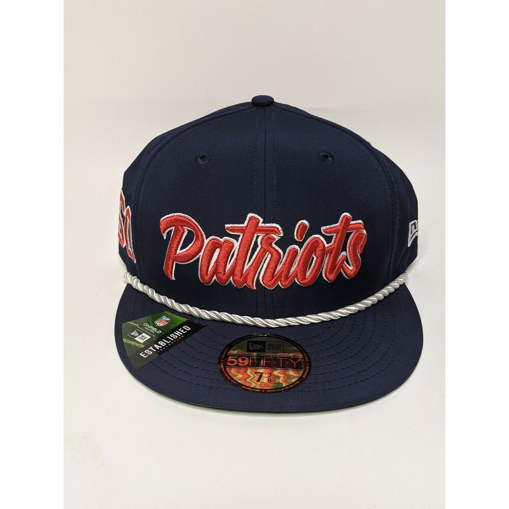New England Patriots Hat Cap Fitted Mens 7 3/8 59FIFTY Onfield NFL 100 Spellout